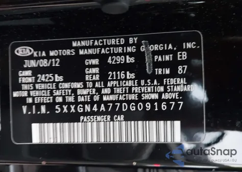 2013 Kia Optima Ex z USA, uszkodzony, nr VIN 5XXGN4A77DG091677